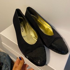 Vintage CHANEL slip ons with sparkly toe size 8.5